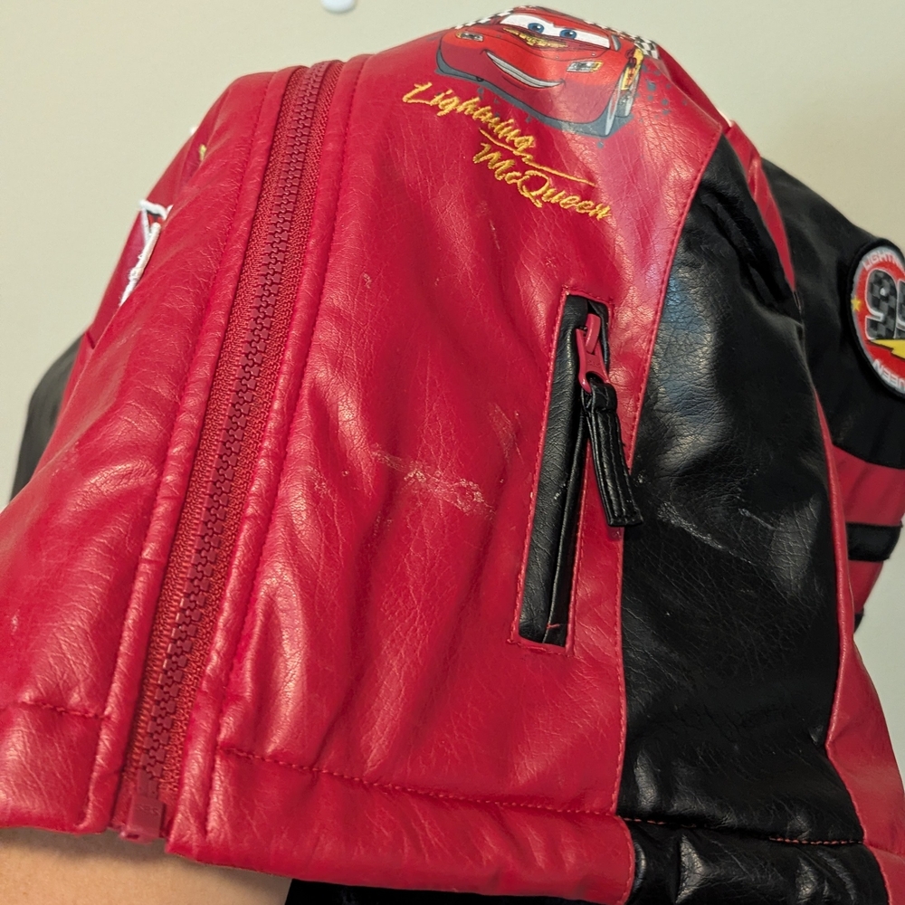 Lightning McQueen Cars Kids Boys Faux Leather Jacket Size 4T - Picture 6 of 8